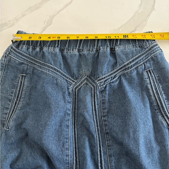 Ebossy Elegant Denim A-Line Maxi Skirt L pockets elastic waist - Picture 5 of 7